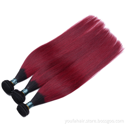 Free Sample Brazilian Human Hair Ombre Color 1b/burg Wine Red Burgundy Hair Bundles Virgin Raw Cuticle Aligned Hair with Closure